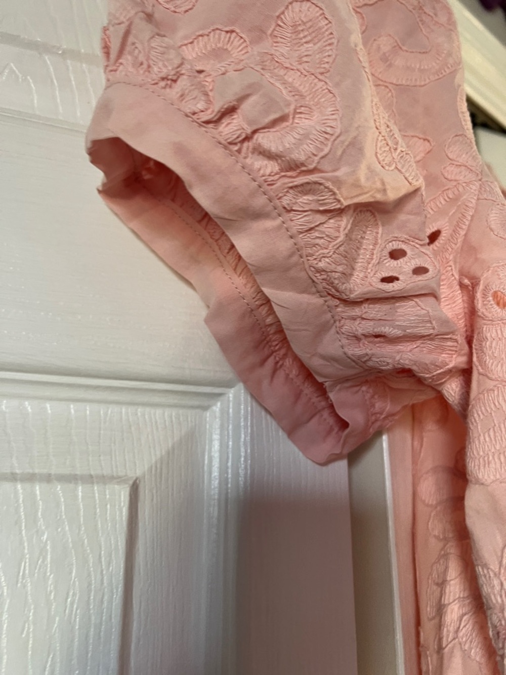 Calypso St. Barth Pink Eyelet Puff-Sleeve Button Front Blouse - Picture 5 of 11